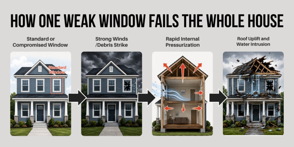 Infographic showing window failure causing total house damage